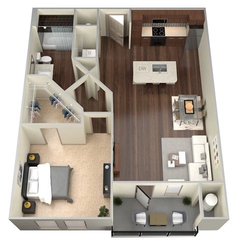 Floor plan for 1 bed, 1 bath, 646 sqft